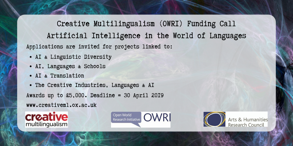 Funding call image for AI in the world of languages