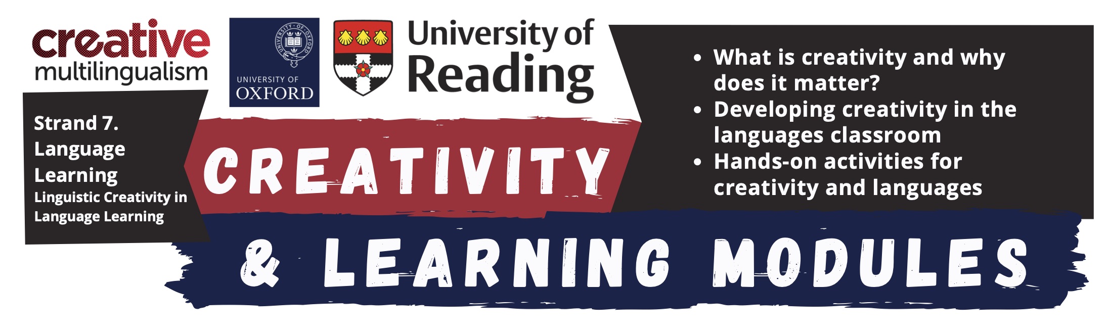 Title text with logos from Creative Multilingualism, University of Oxford, University of Reading
