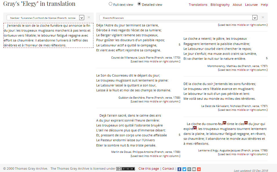 Screenshot of Thomas Gray translation project
