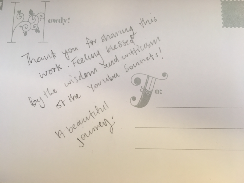 Audience feedback Yoruba Sonnets