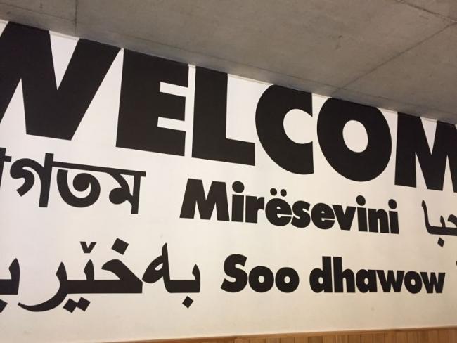 Multilingual welcome sign