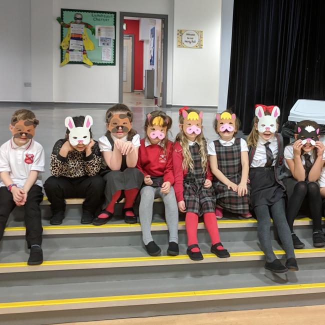 Pupils rehearsing multilingual play
