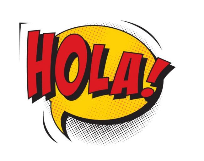 Hola in comic book speech bubble