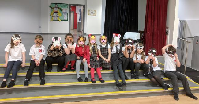 Pupils rehearsing multilingual play